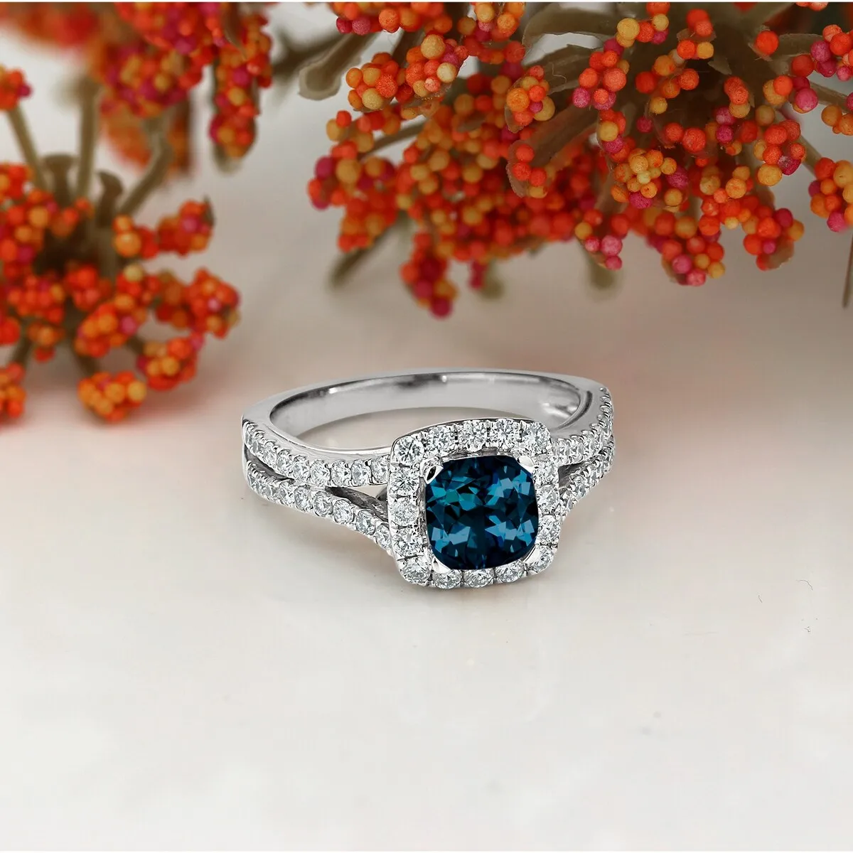 Auriya 9/10ct Cushion-cut London Blue Topaz Halo Diamond Engagement Ring 5/8ctw 14k Gold sold by Zulily