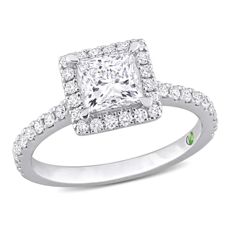 Created Forever 1 1/2ct TDW Princess-Cut Lab-Grown Diamond with Tsavorite Accent Engagement Ring in 14k White Gold sold by Zulily