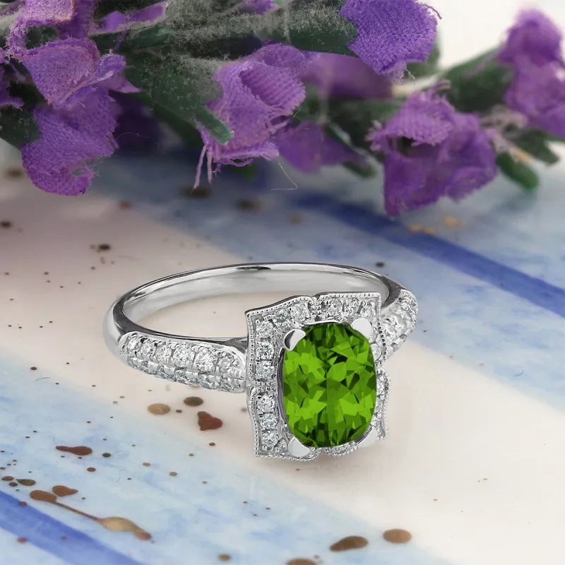 Auriya 1 3/8ct Fancy Cushion-cut Peridot Halo Diamond Engagement Ring 1/3ctw 14k Gold sold by Zulily