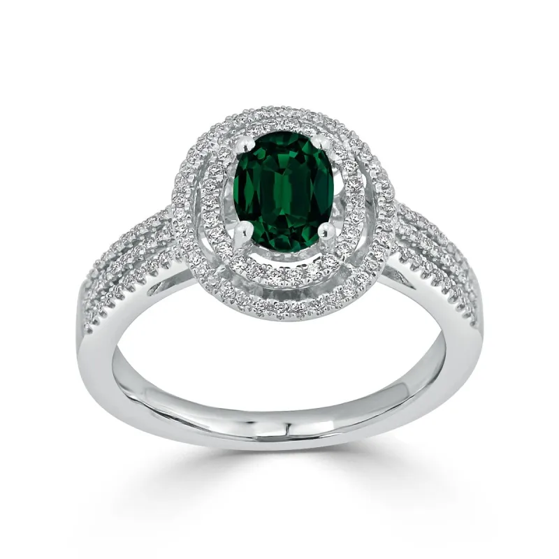 Auriya Modern 3/4ct Oval Emerald and Halo Diamond Ring 1/4cttw 18K Gold sold by Zulily