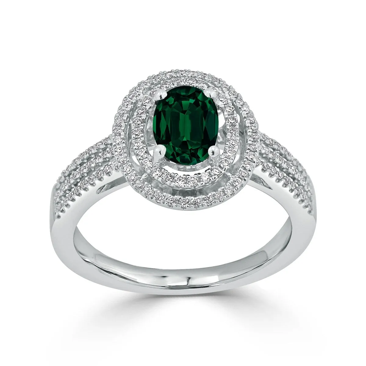 Auriya Modern 3/4ct Oval Emerald and Halo Diamond Ring 1/4cttw 18K Gold sold by Zulily
