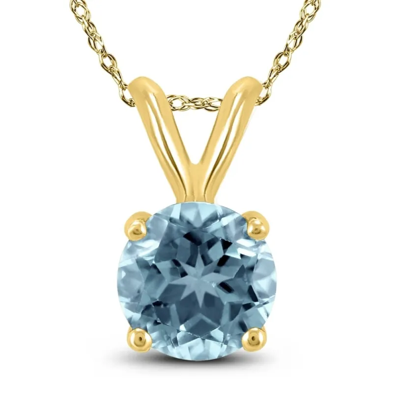 14K Yellow Gold 4MM Round Aquamarine Pendant sold by Zulily