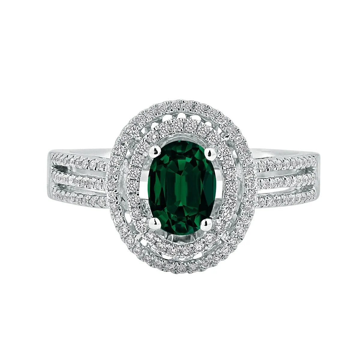 Auriya Modern 3/4ct Oval Emerald and Halo Diamond Ring 1/4cttw 18K Gold sold by Zulily product image thumbnail 2