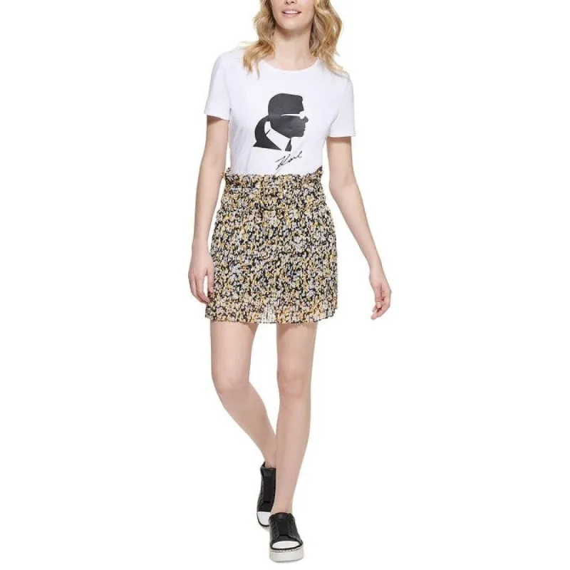 Karl Lagerfeld Paris Women's Printed Pleated Mini Skirt Black Size Small sold by Zulily