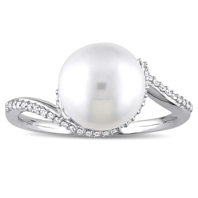 Miadora Signature Collection 10k White Gold Cultured Freshwater Pearl and 1/6ct TDW Diamond Bypass R sold by Zulily