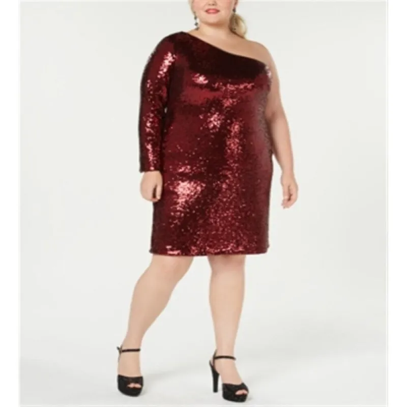 Morgan & Co. Trendy Plus One Shoulder Sequined Dress Wine Size 18W sold by Zulily