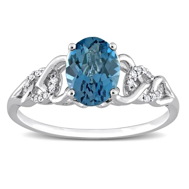 Miadora Oval London Blue Topaz and Diamond Accent Link Engagement Ring in 10k White Gold sold by Zulily