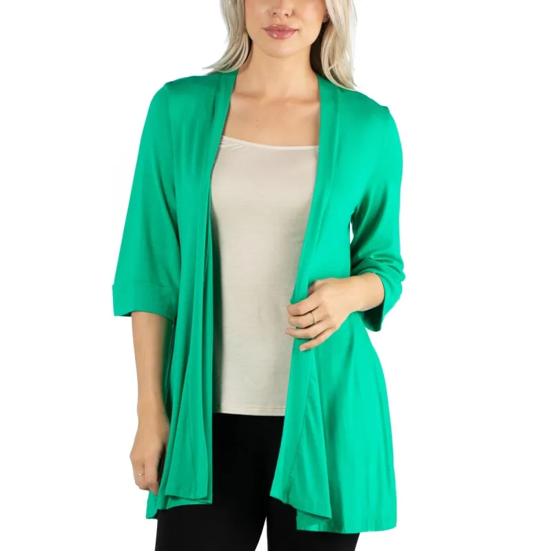 24Seven Comfort Apparel Women's Open Front Elbow Length Sleeve Cardigan Green Size Medium sold by Zulily
