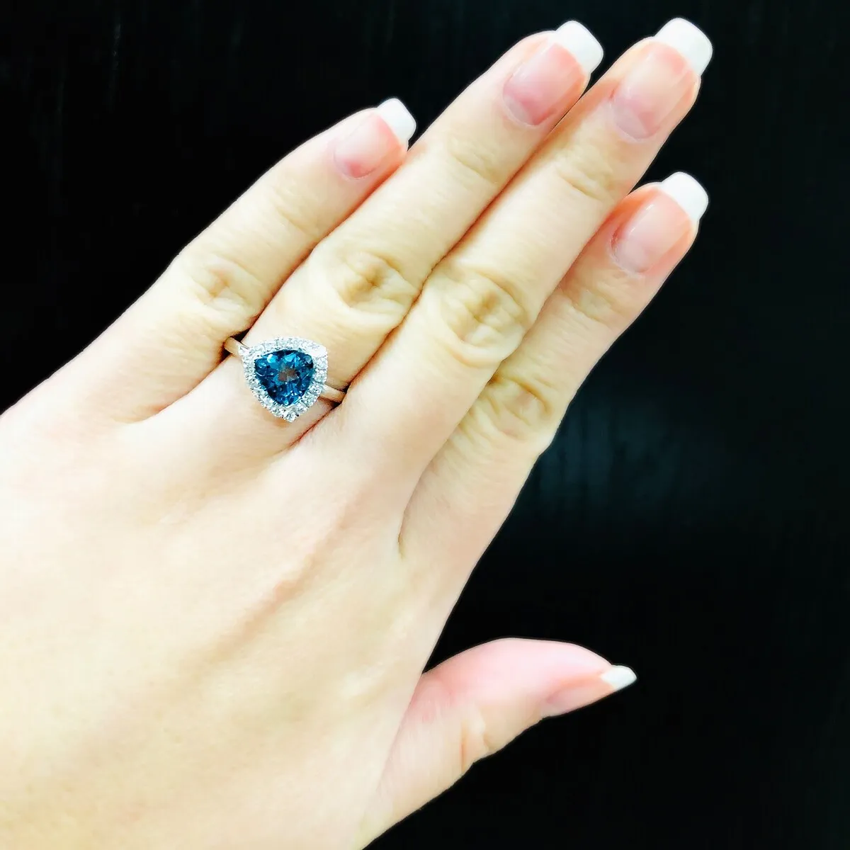 Auriya 2 1/8ct Trillion-cut London Blue Topaz 1/4cttw Halo Diamond Engagement Ring 14k Gold sold by Zulily product image thumbnail 4