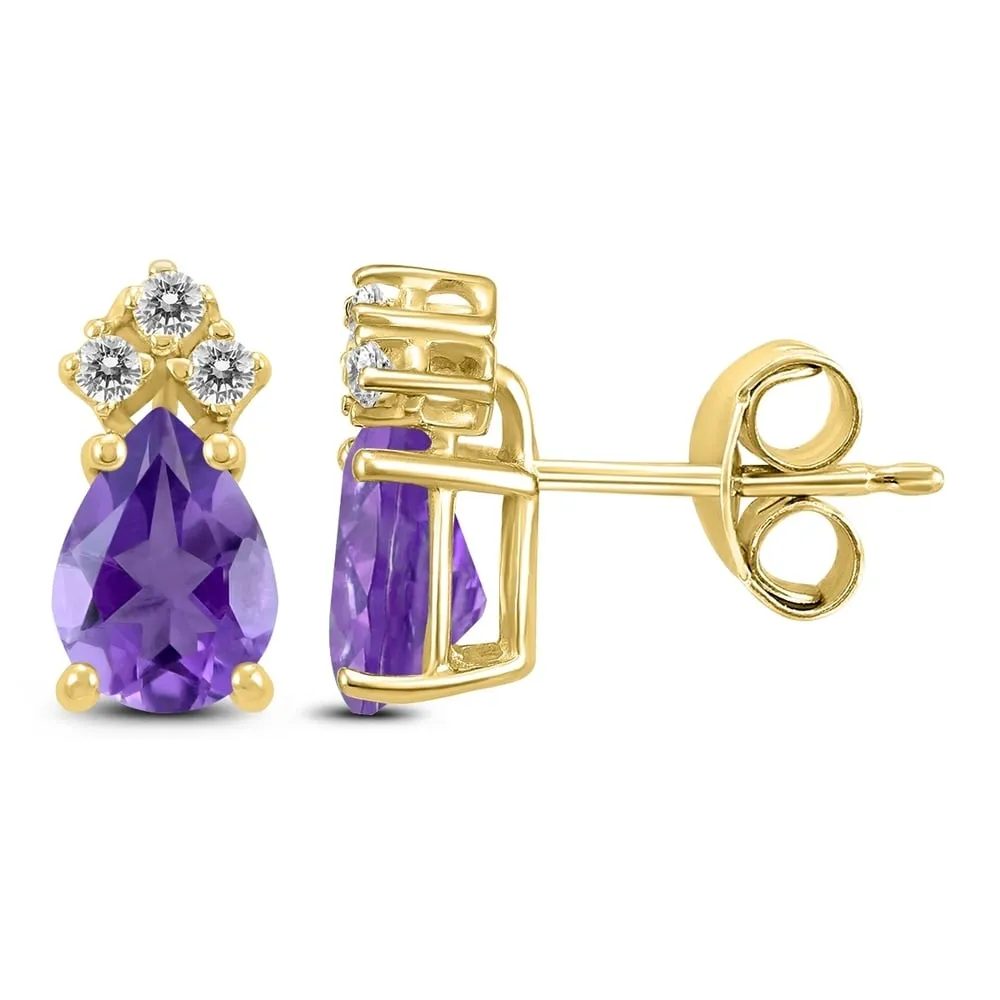 14K Yellow Gold 8x6MM Pear Amethyst and Diamond Earrings sold by Zulily