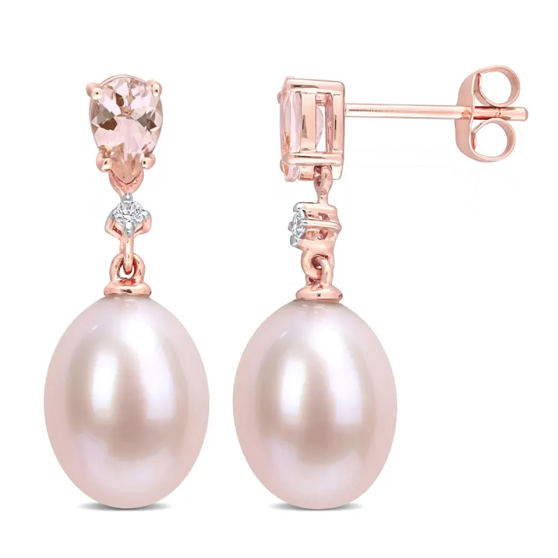 Miadora 10k Rose Gold Pink Cultured FW Pearl, Morganite and Diamond Accent Drop Earrings (9-9.5mm) sold by Zulily