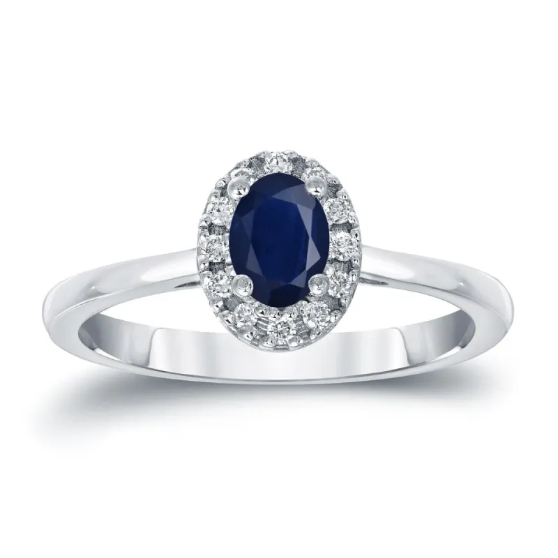 Auriya 14k Gold 1/2ct Oval Cut Blue Sapphire and 1/10ct TDW Diamond Halo Engagement Ring (H-I, SI1-SI2) sold by Zulily