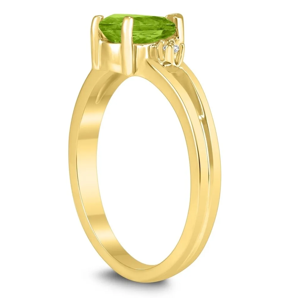 7X5MM Peridot and Diamond Pear Shaped Open Three Stone Ring in 10K Yellow Gold sold by Zulily product image thumbnail 2