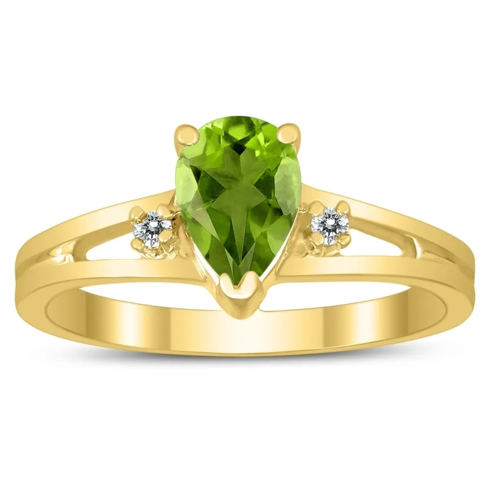 7X5MM Peridot and Diamond Pear Shaped Open Three Stone Ring in 10K Yellow Gold sold by Zulily
