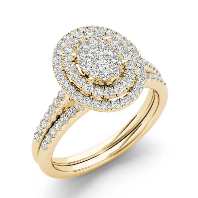 De Couer IGI Certified 10k Yellow Gold 1/2ct TDW Oval Shaped Cluster Halo Bridal Set sold by Zulily