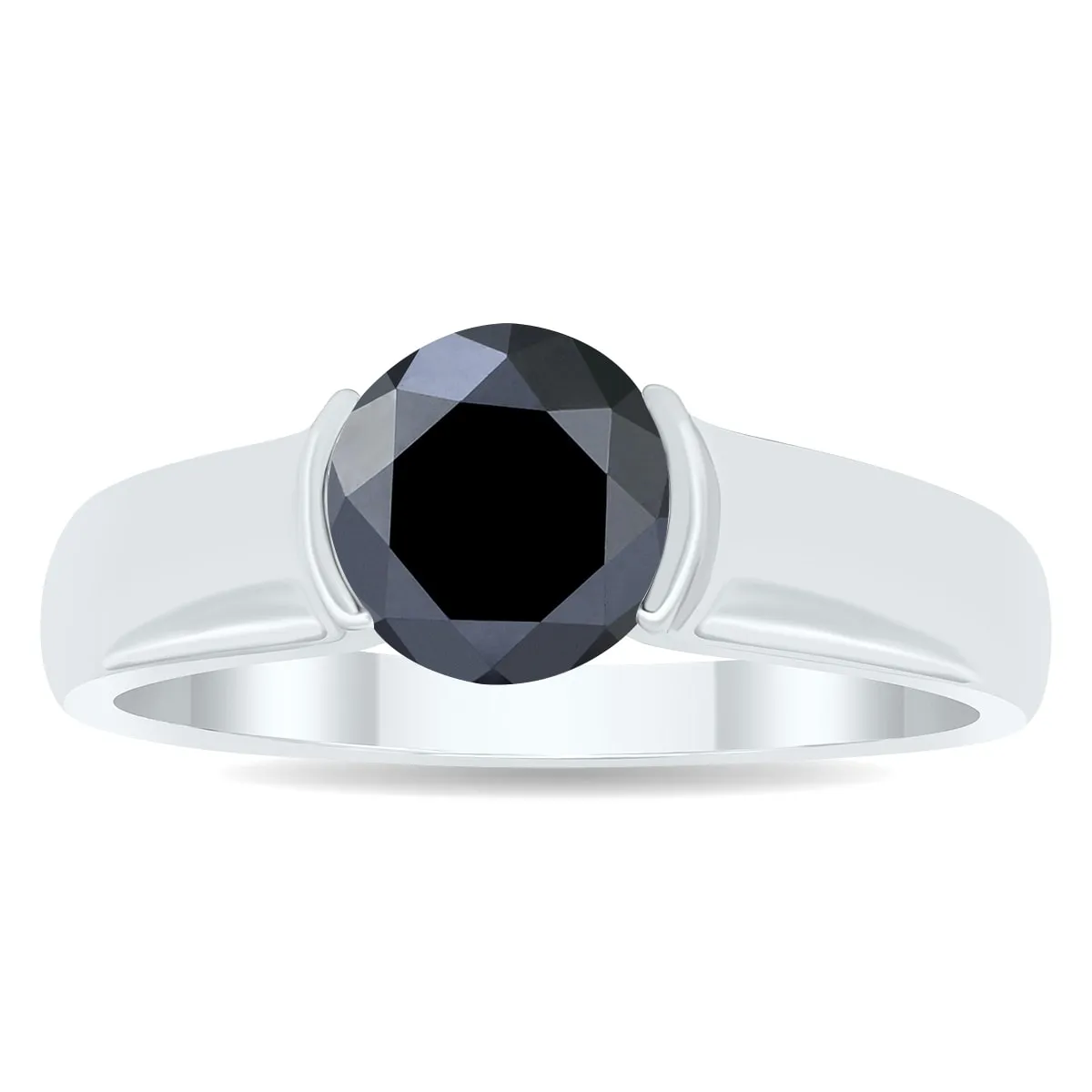 1 1/2 Carat Half Bezel Black Diamond Solitaire Ring in 10K White Gold sold by Zulily