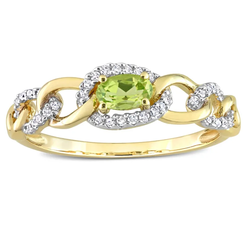 Miadora 10k Yellow Gold Peridot and 1/8ct TDW Diamond Stackable Link Ring sold by Zulily