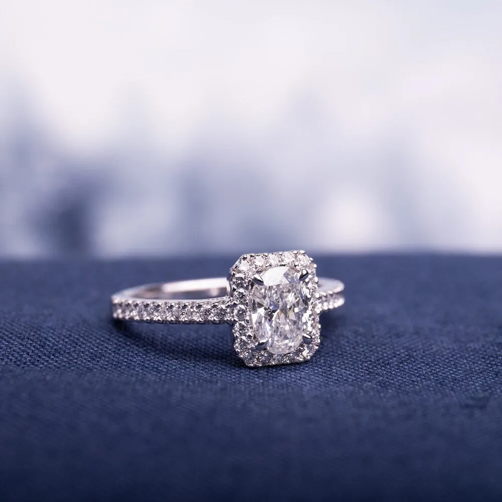 Miadora 14k White Gold 1ct TDW Oval and Round-Cut Diamond Halo Engagement Ring sold by Zulily