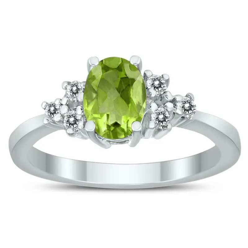 7X5MM Peridot and Diamond Regal Ring in 10K White Gold sold by Zulily