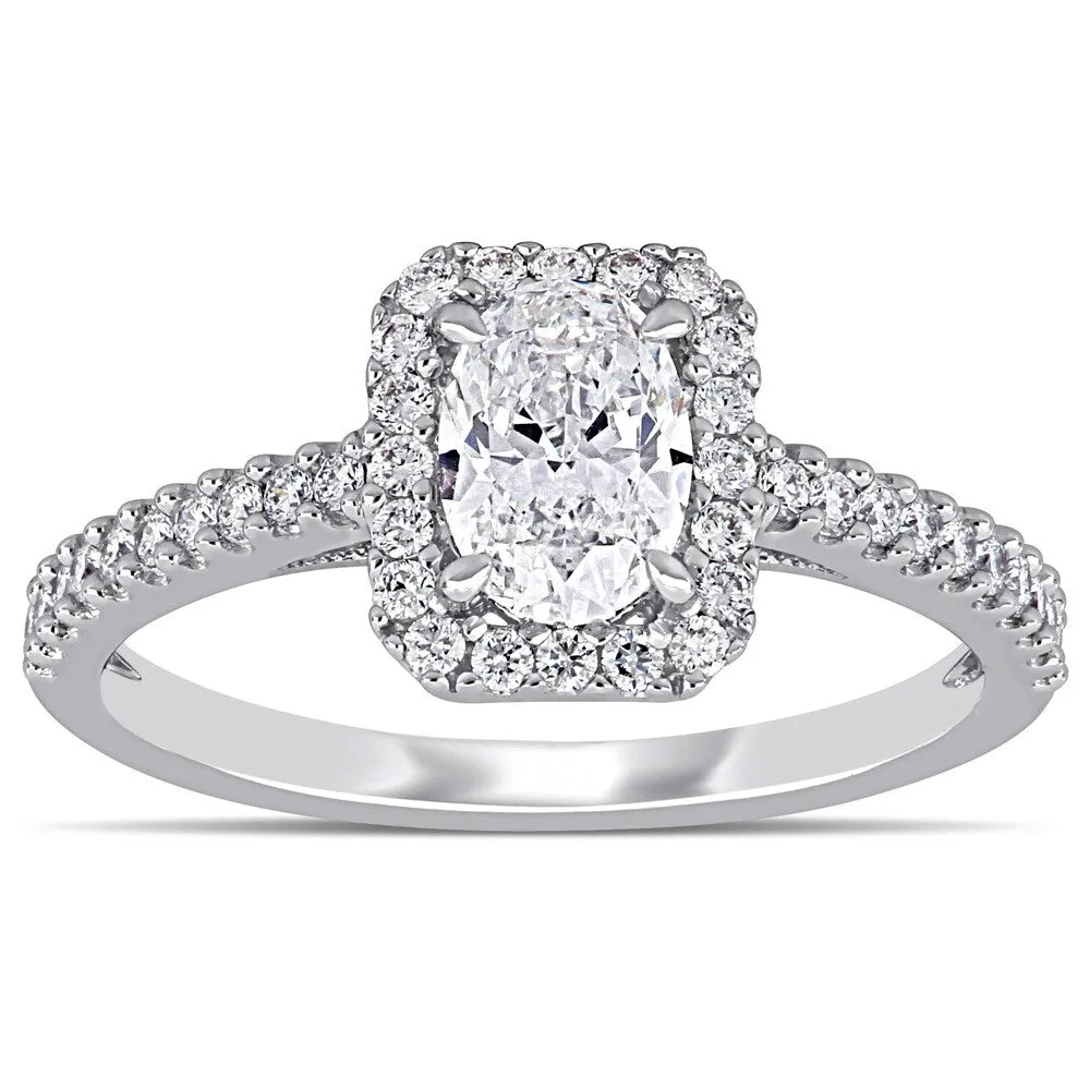 Miadora 14k White Gold 1ct TDW Oval and Round-Cut Diamond Halo Engagement Ring sold by Zulily product image thumbnail 3