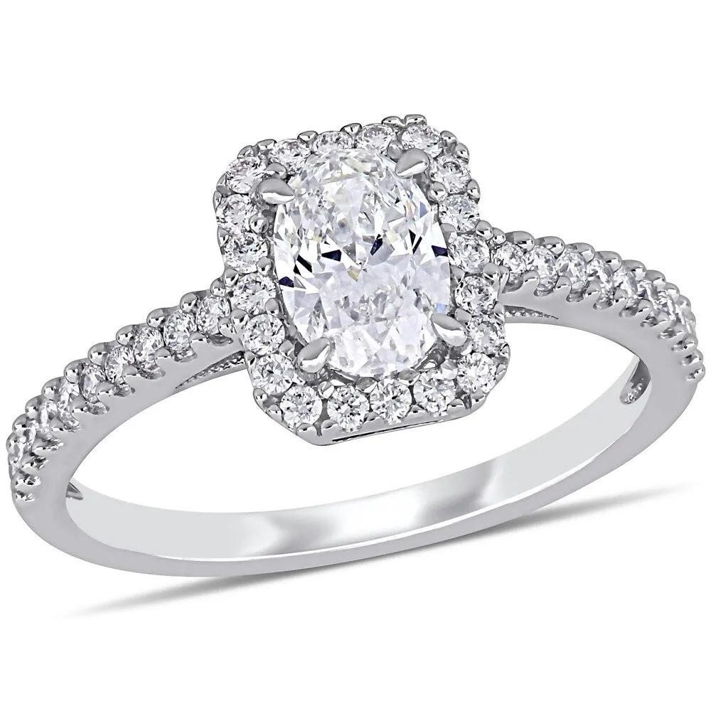 Miadora 14k White Gold 1ct TDW Oval and Round-Cut Diamond Halo Engagement Ring sold by Zulily product image thumbnail 2