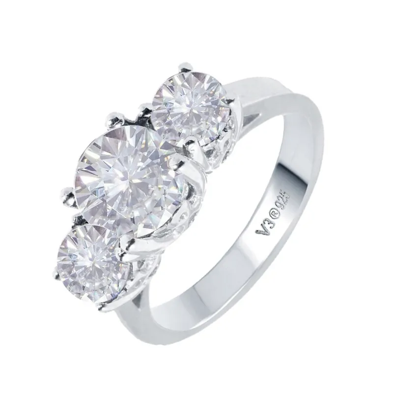 Sterling Silver with Moissanite Three-Stone Ring sold by Zulily