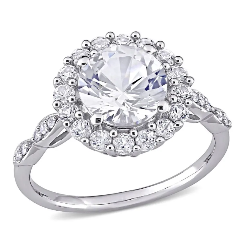 Miadora 10k White Gold 3 1/5ct Created White Sapphire and Diamond Round Halo Engagement Ring sold by Zulily