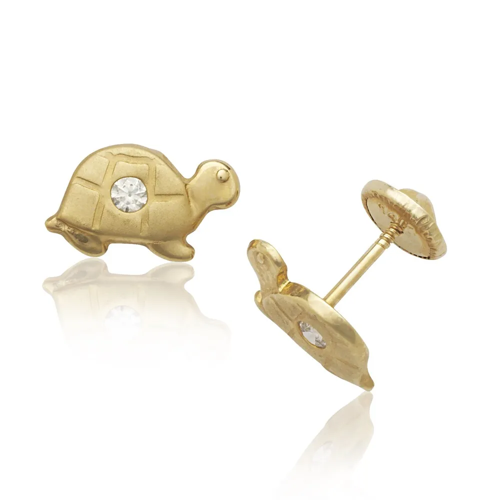 Curata 14k Yellow Gold Cubic Zirconia Turtle Screw Back Earrings - White sold by Zulily