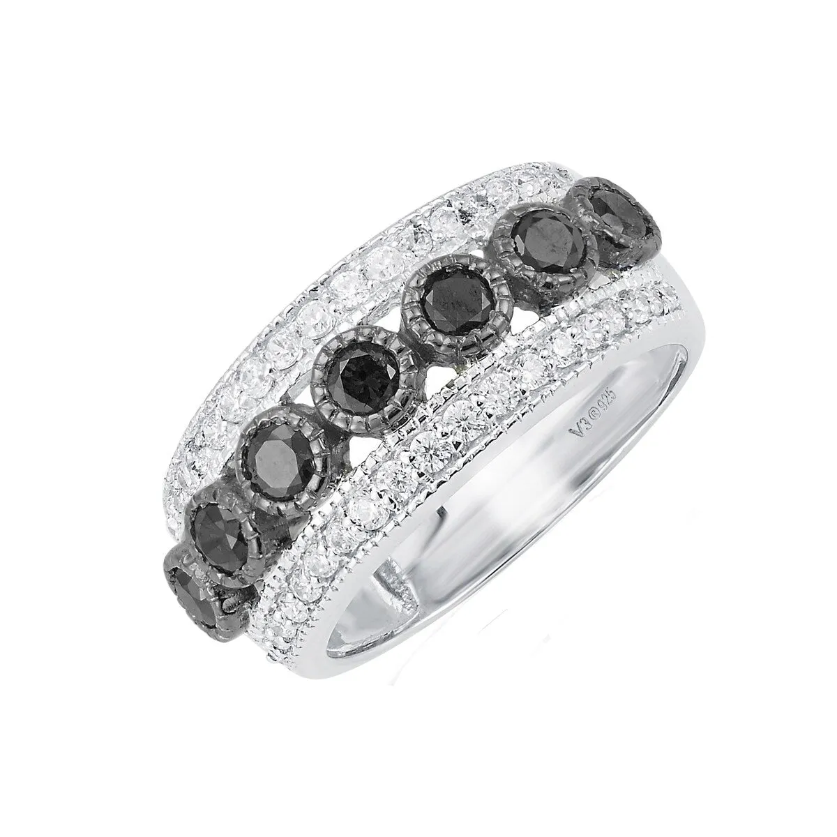 Sterling Silver with 1.00 CTTW Natural Black & White Diamond Band Ring sold by Zulily product image thumbnail 2
