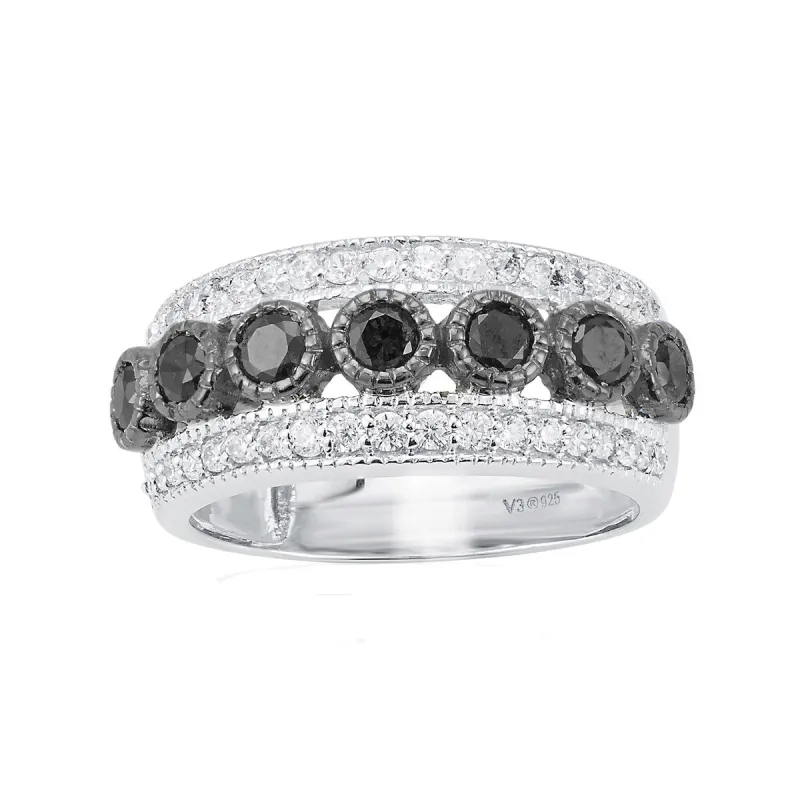 Sterling Silver with 1.00 CTTW Natural Black & White Diamond Band Ring sold by Zulily