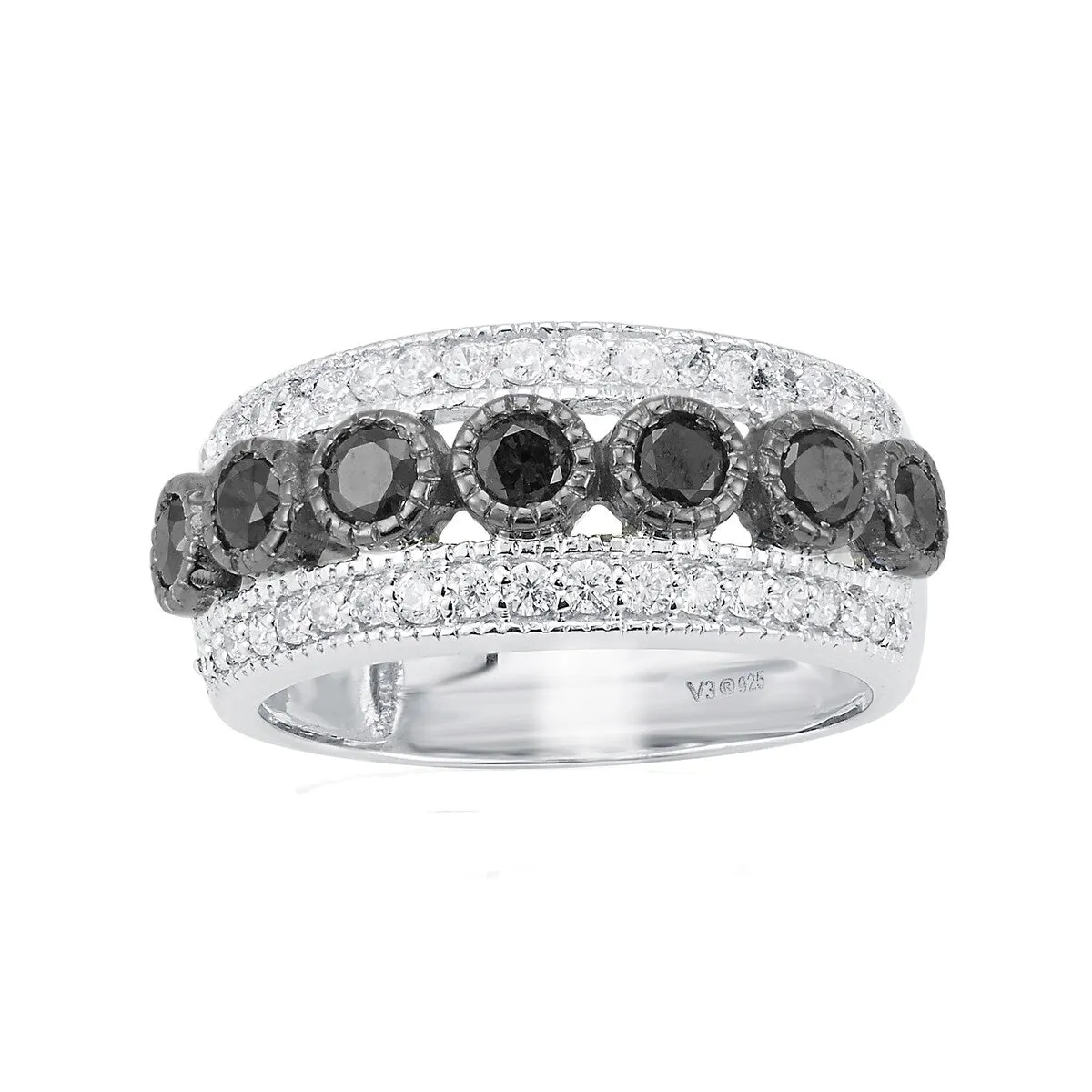 Sterling Silver with 1.00 CTTW Natural Black & White Diamond Band Ring sold by Zulily