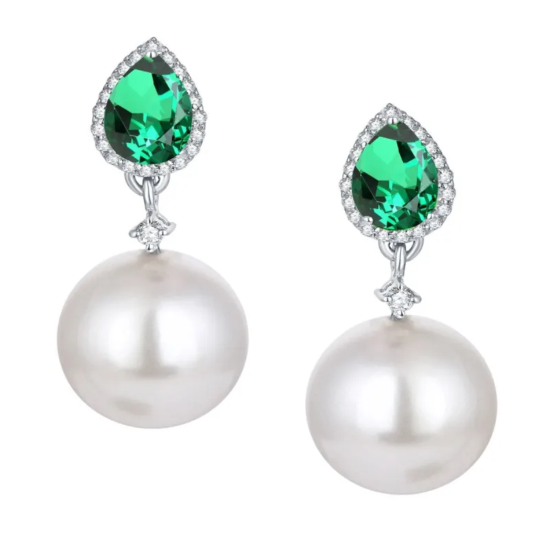Sterling Silver Shell Pearl, Emerald and White Topaz Drop Earring sold by Zulily