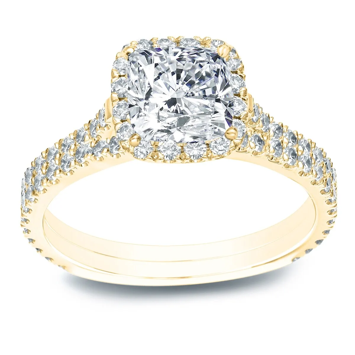 Auriya 1 3/4ctw Cushion Cut Halo Diamond Engagement Ring Set 14K Gold Certified sold by Zulily product image thumbnail 3