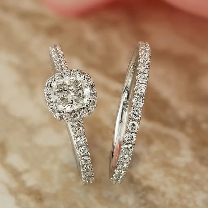 Auriya 1 3/4ctw Cushion Cut Halo Diamond Engagement Ring Set 14K Gold Certified sold by Zulily