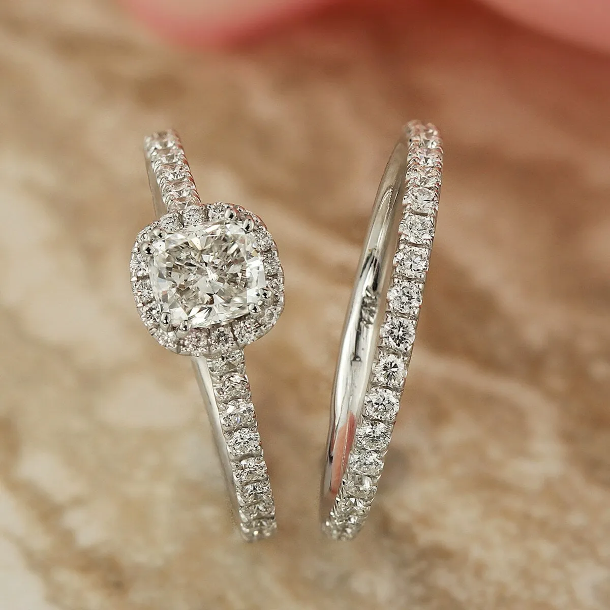 Auriya 1 3/4ctw Cushion Cut Halo Diamond Engagement Ring Set 14K Gold Certified sold by Zulily