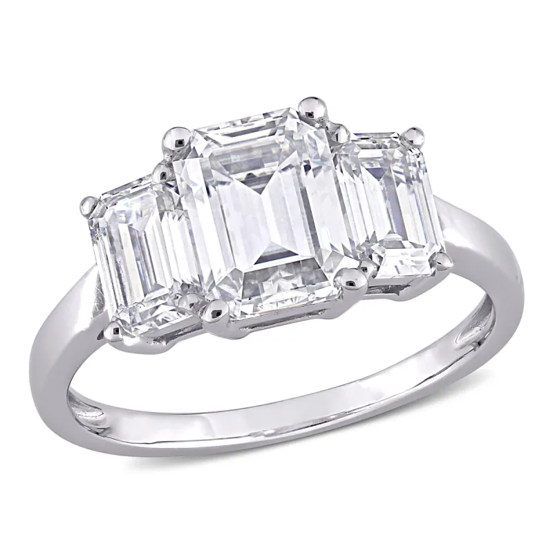 Miadora 2 3/4ct DEW Octagon Created Moissanite 3-Stone Engagement Ring in 10k White Gold sold by Zulily