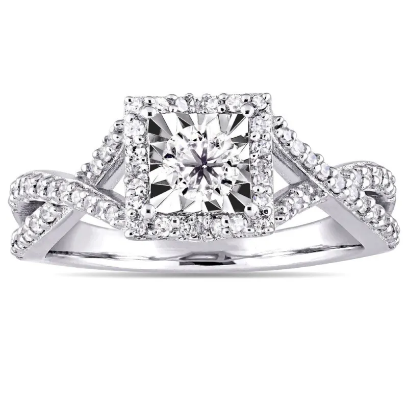 Miadora Sterling Silver 1/2ct TDW Diamond Crossover Engagement Ring - White sold by Zulily