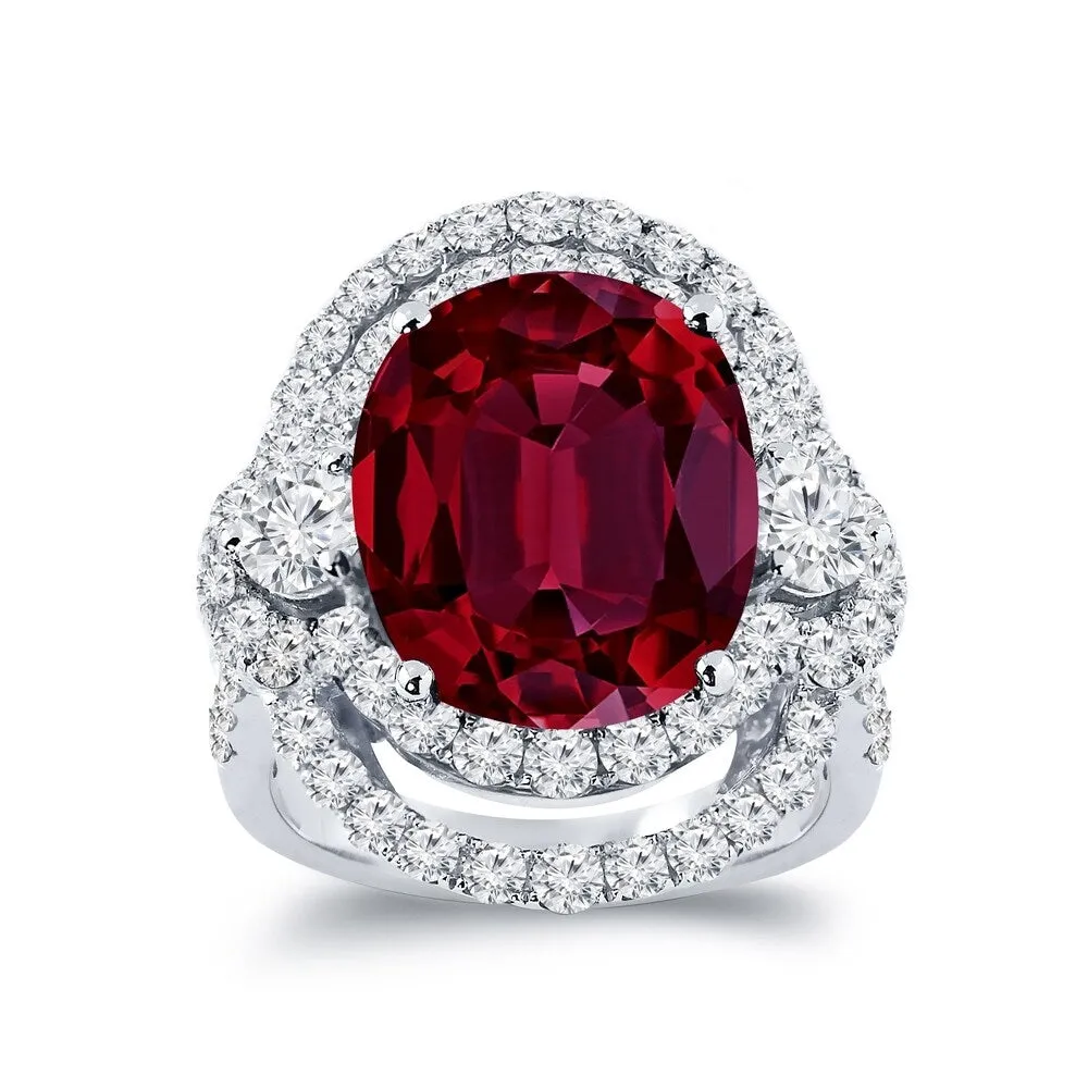 Auriya Unique 10 1/2ct Oval Red Ruby Halo Diamond Engagement Ring 3ctw 18K Gold sold by Zulily