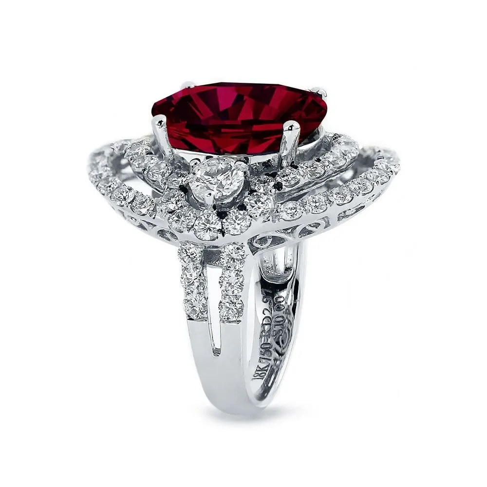 Auriya Unique 10 1/2ct Oval Red Ruby Halo Diamond Engagement Ring 3ctw 18K Gold sold by Zulily product image thumbnail 3