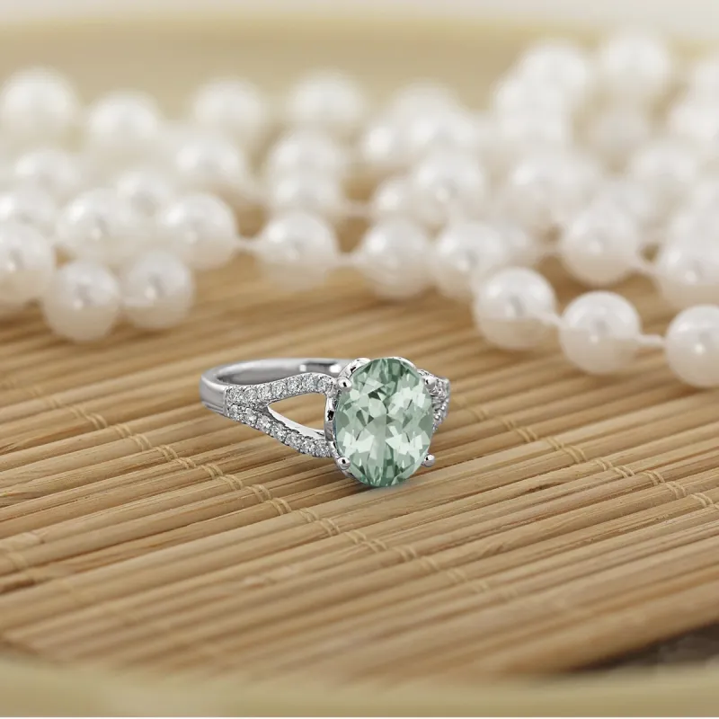 Auriya 2ct Fancy Oval Green Amethyst and Diamond Engagement Ring 1/3cttw 14k Gold sold by Zulily