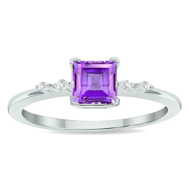 Women's Amethyst and Diamond Sparkle Ring in 10K White Gold sold by Zulily