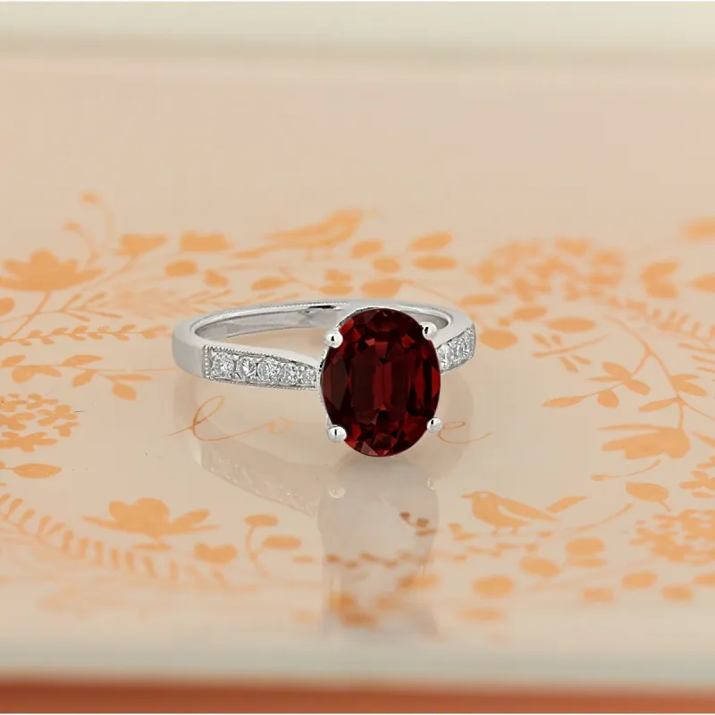 Auriya 3 1/3ct Fancy Oval Garnet and Diamond Engagement Ring 1/4ctw 14k Gold sold by Zulily