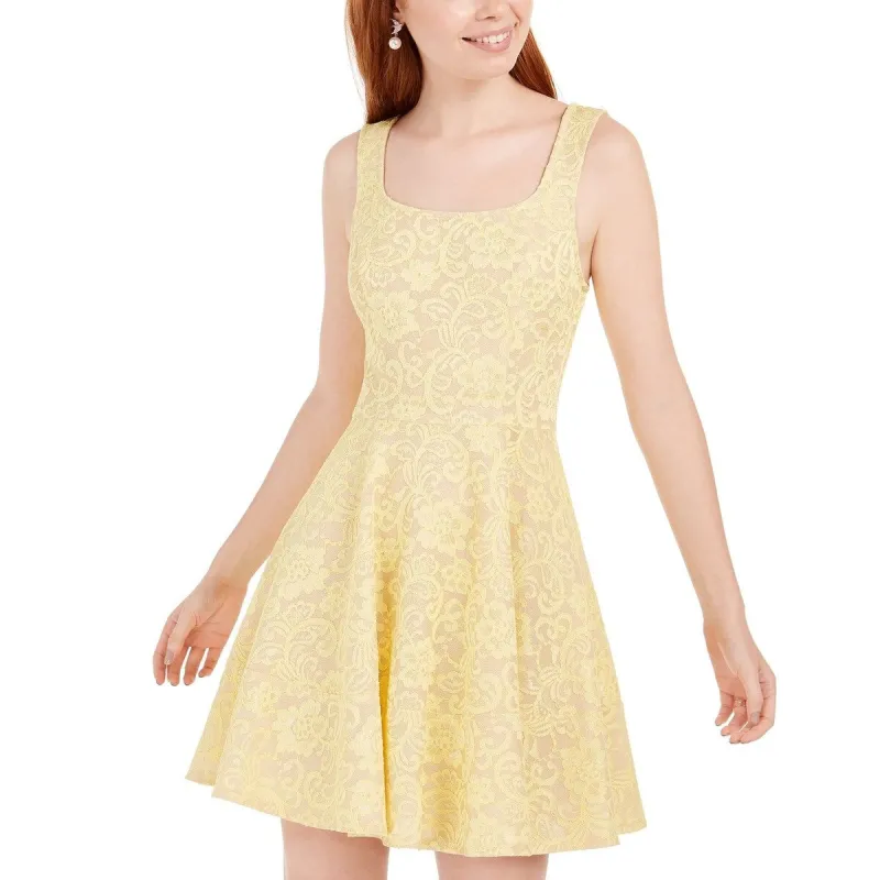 Speechless Juniors' Lace Fit & Flare Dress Yellow Size 9 sold by Zulily