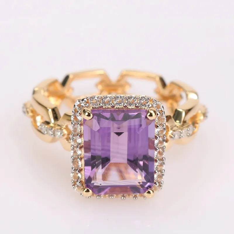 Miadora Yellow Plated Sterling Silver Amethyst, White Topaz & Diamond Accent Halo Link Cocktail Ring sold by Zulily