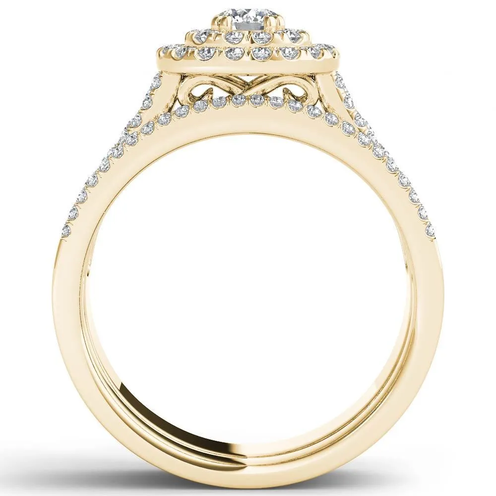 De Couer IGI Certified 10k Yellow Gold 1ct TDW Diamond Double Halo Engagement Ring Set with One Band sold by Zulily product image thumbnail 3