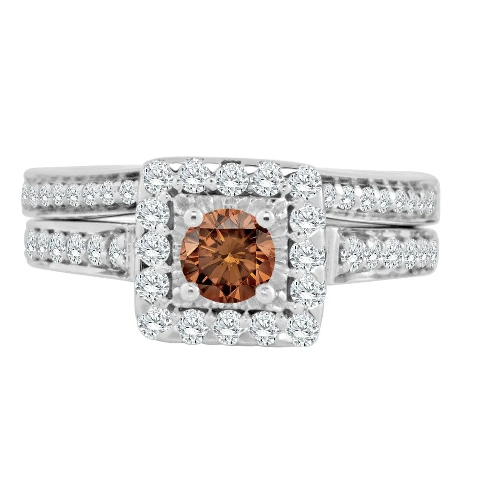 14k Gold Round 1ct TDW Brown Diamond Halo Engagement Ring Set by Auriya sold by Zulily product image thumbnail 4