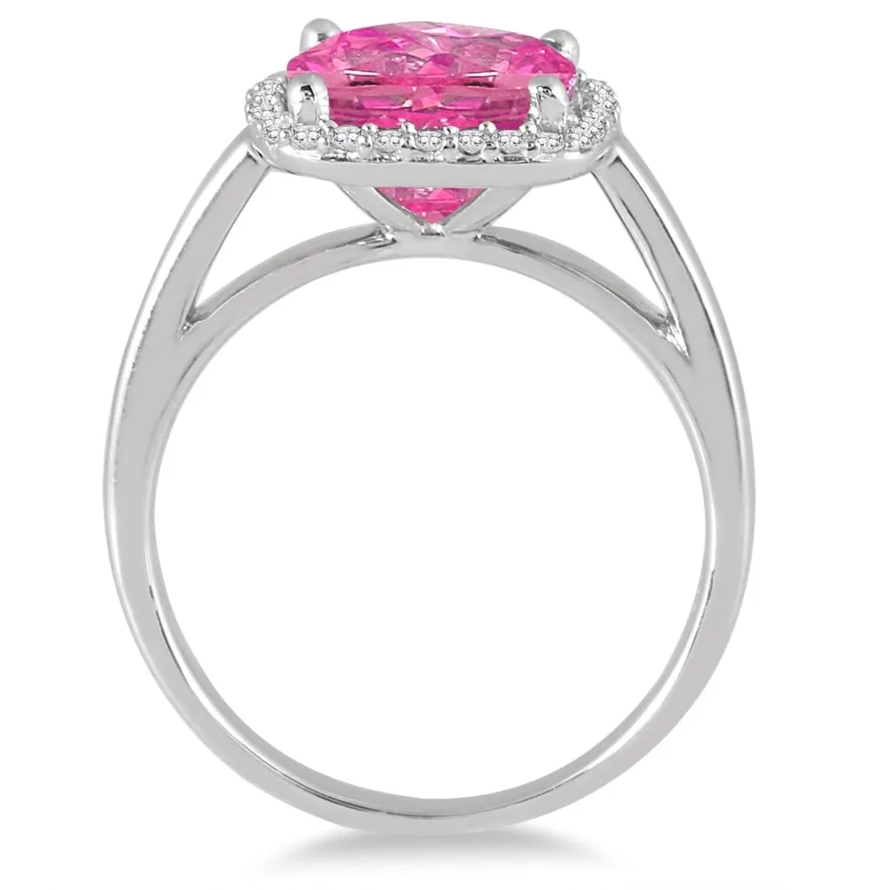 3 1/2 Carat Cushion Cut Pink Topaz and Diamond Halo Ring in 10K White Gold sold by Zulily product image thumbnail 2
