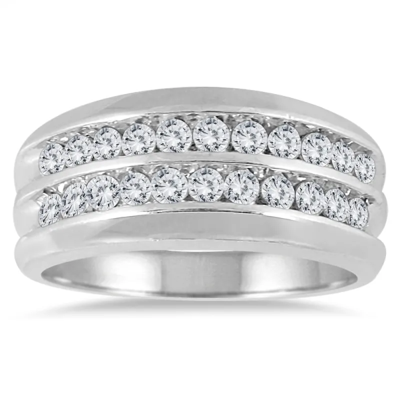 1 Carat TW Men's Diamond Double Row Channel Ring in 10K White Gold sold by Zulily