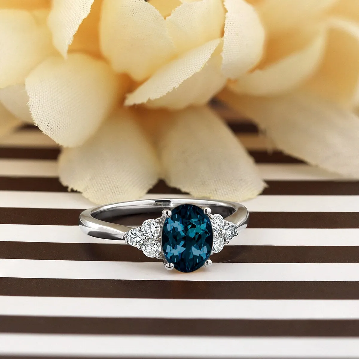 Auriya 1 1/10ct Oval London Blue Topaz and Diamond Engagement Ring 1/4ctw 14k Gold sold by Zulily