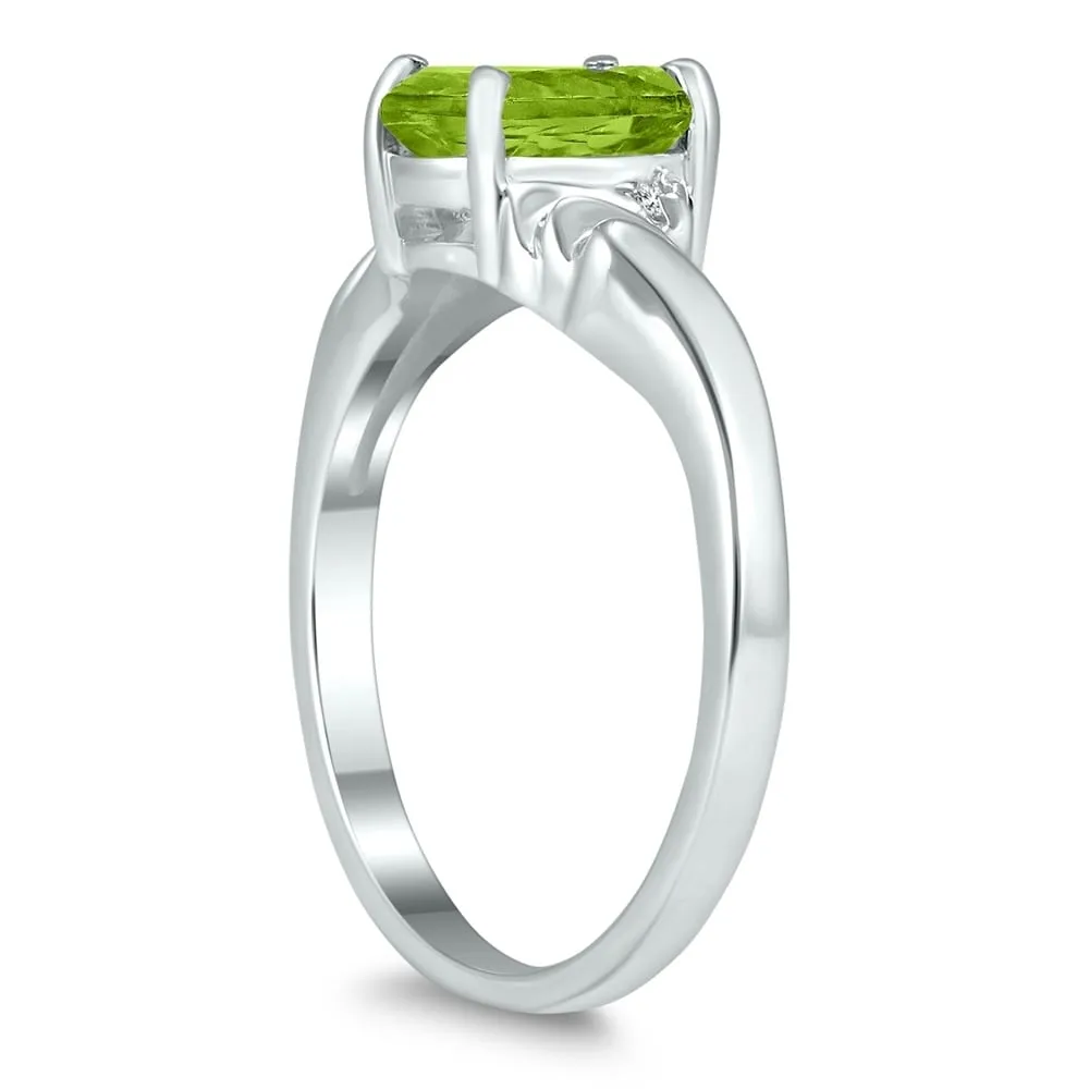 8X6MM Peridot and Diamond Wave Ring in 10K White Gold sold by Zulily product image thumbnail 2